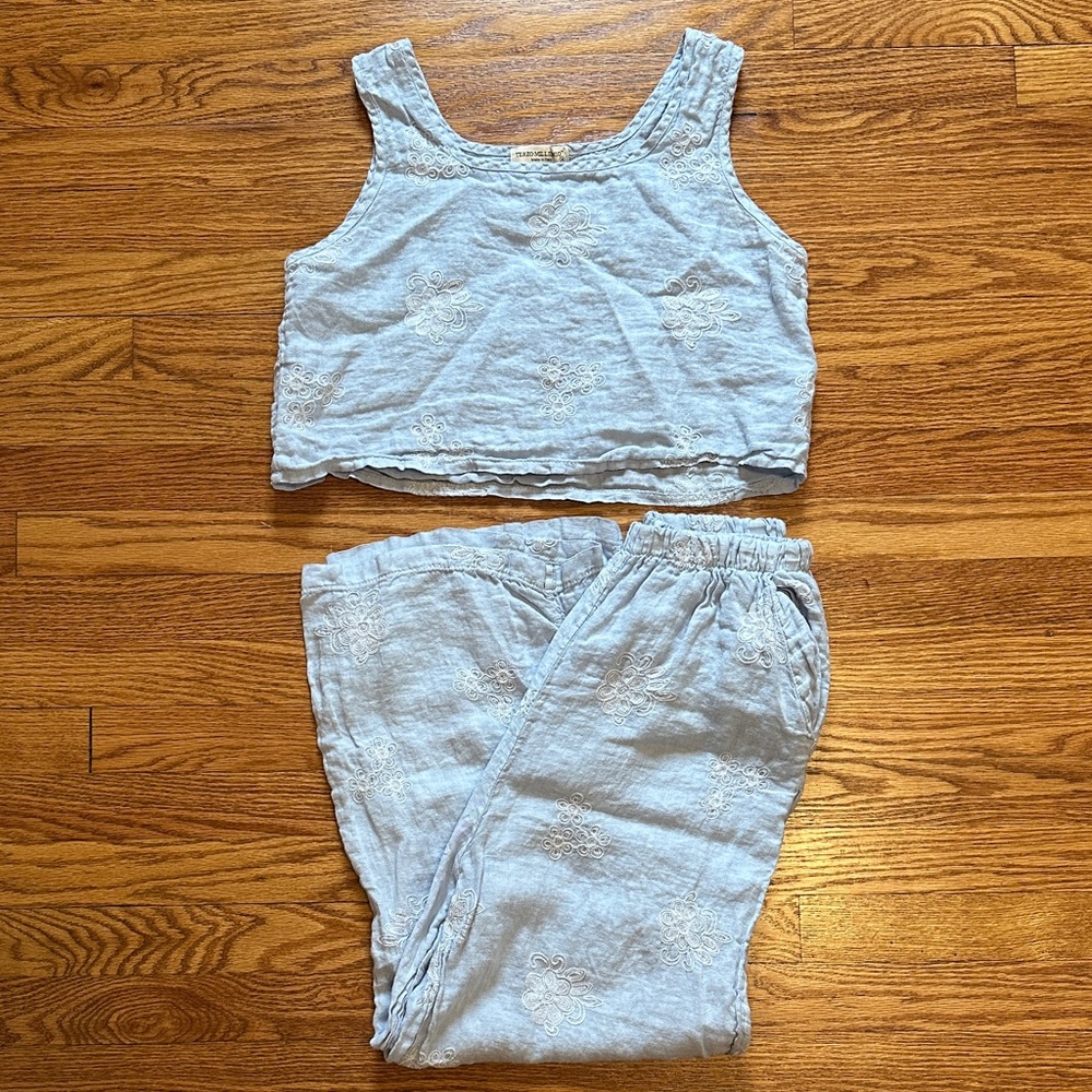 Light Blue Embroidered Tank and Pants Set